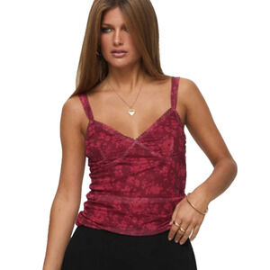 Princess Polly Attention On Me Y2K Floral Babydoll Dark Fairy Red Sheer Camisole